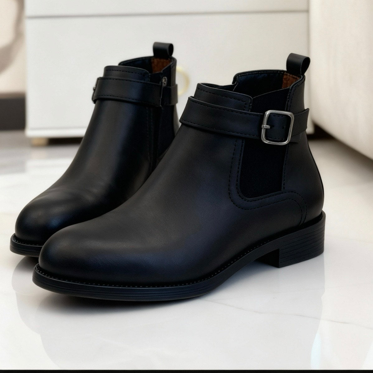 Black Buckle Chelsea Shoes