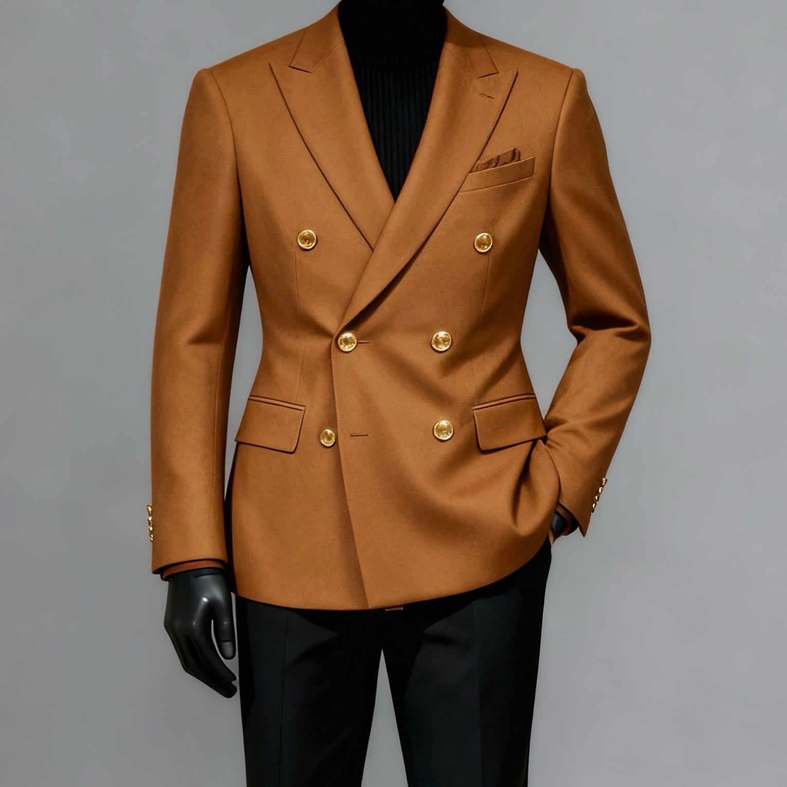 Camel Crown Double‑Breasted Blazer