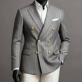 Gray Pinstripes Double Breasted Blazer