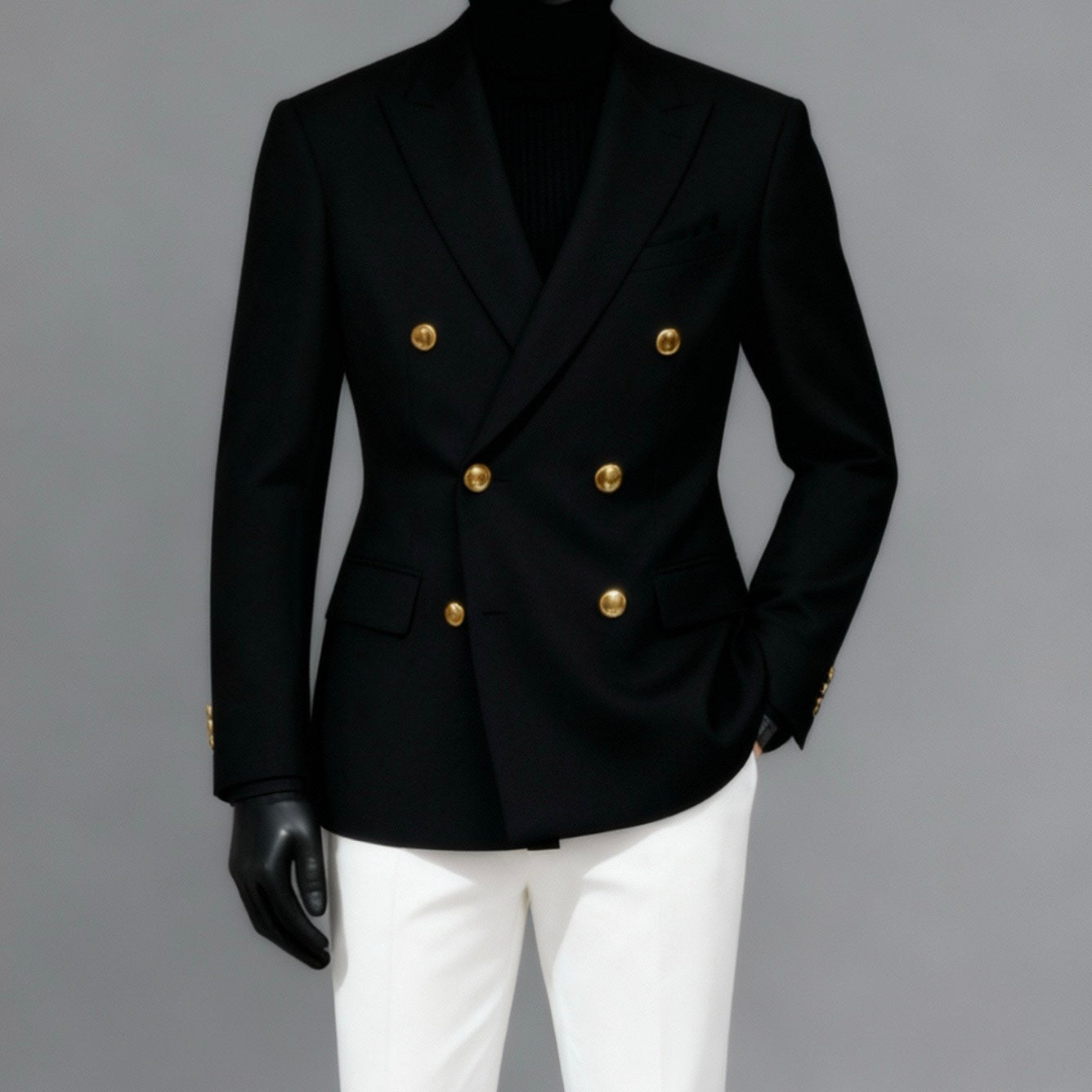 Majestic Black Double‑Breasted Blazer