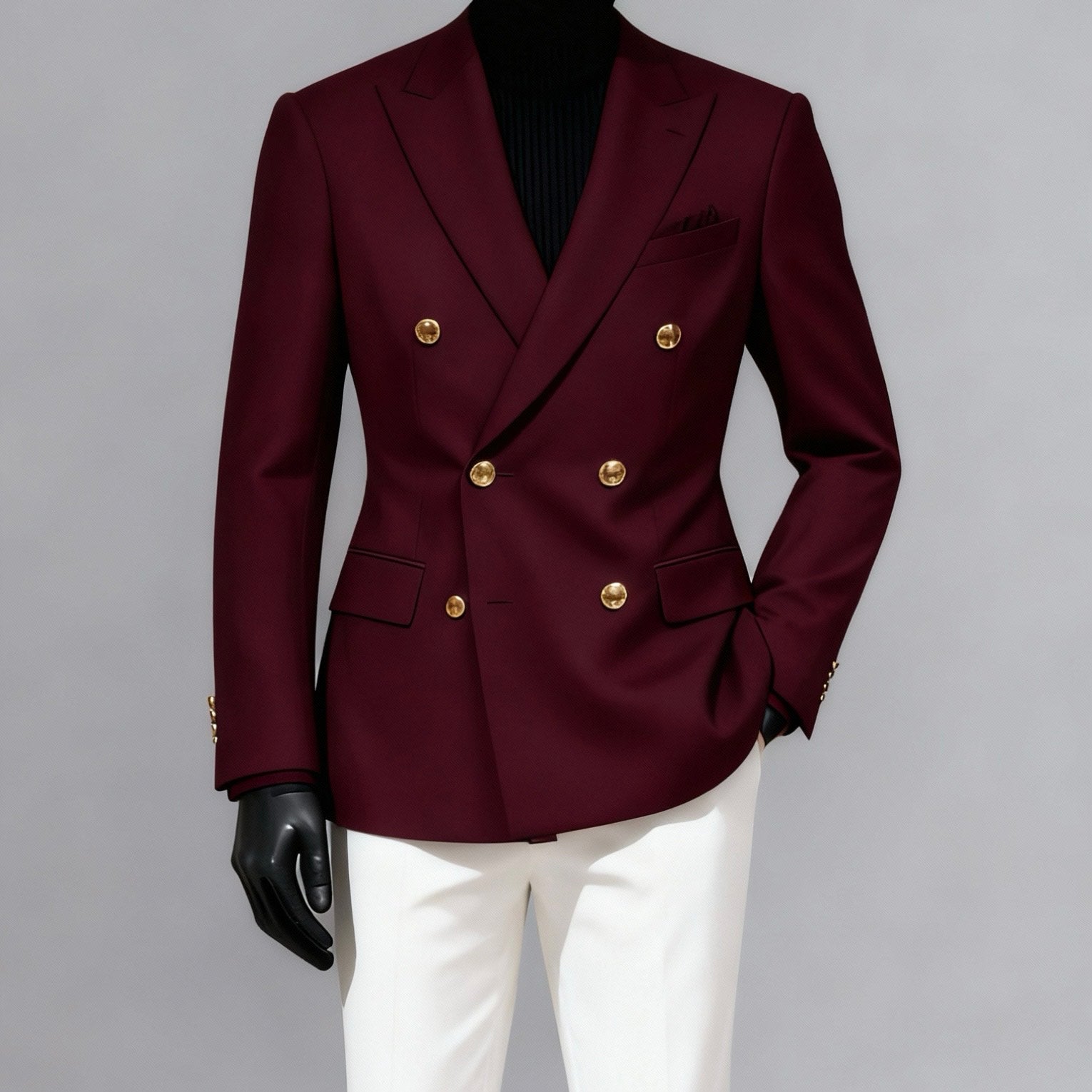 Regal Crimson Double‑Breasted Blazer