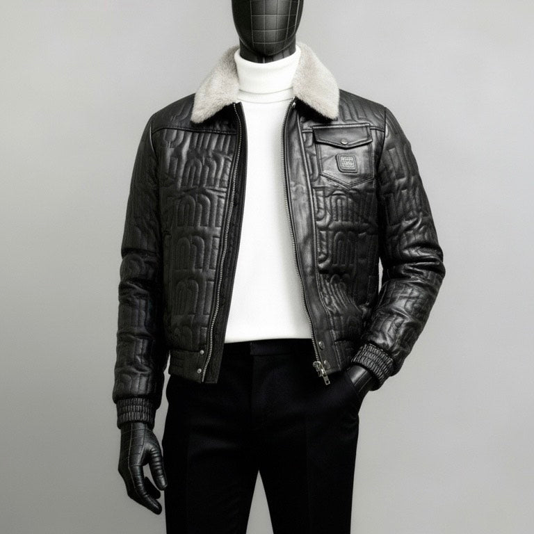 Black Leather Fur-Collar Jacket