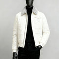 White Leather Fur-Collar Jacket
